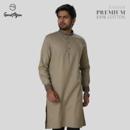 GoodMan Premium Quality Beige Color Semi Long Panjabi for Men. thumbnail 2