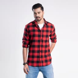 Long Sleeve Flannel Shirt - Devil Red thumbnail 1