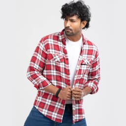 Cozy Long Sleeve Flannel Shirt - Red & White thumbnail 3