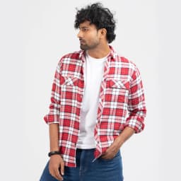 Cozy Long Sleeve Flannel Shirt - Red & White thumbnail 1